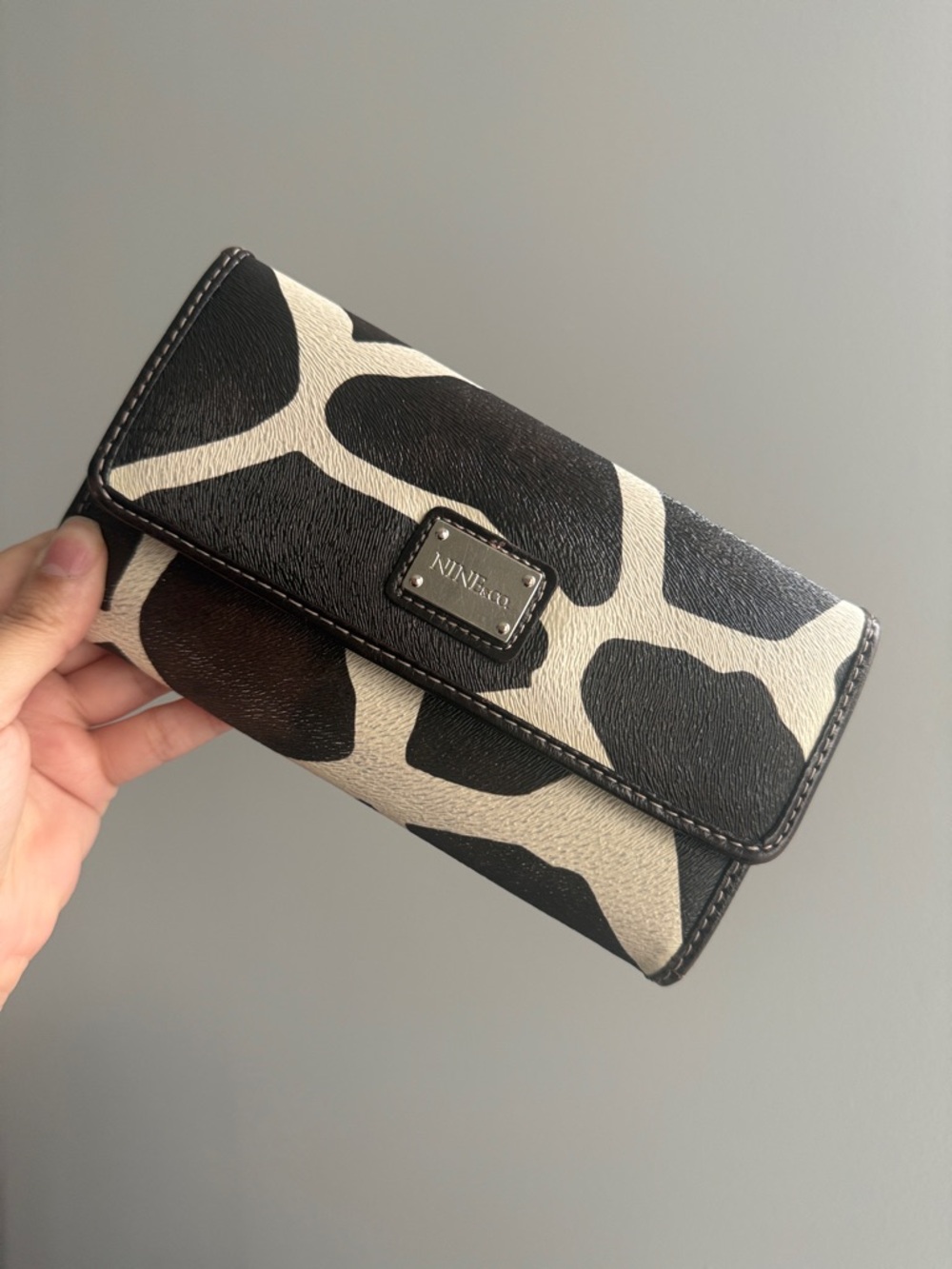 Brown (almost black) and Cream Giraffe-Print Continental Wallet